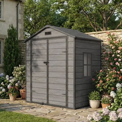 Hermes 6 Ft. W X 4 Ft. D Outdoor Resin Storage Shed, Waterproof Patio Storage Shed With Window, Lockable Do In Dark Gray