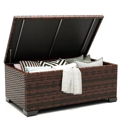 Hermes 60 Gallons Water Resistant Wicker Deck Box In Brown