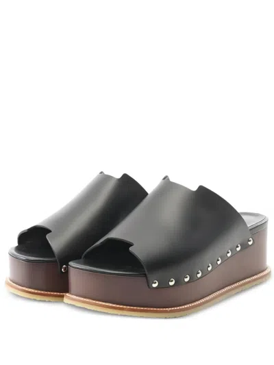 Pre-owned Hermes 60mm Ellipse Wedge Sandals In Black