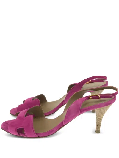 Pre-owned Hermes 65mm H-strap Slingback Sandals In Pink