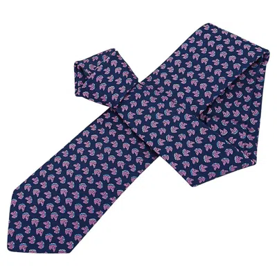 Pre-owned Hermes 7 Cheval Rebelle Tie Marine Rose Bleu Heavy Silk Twill In Red