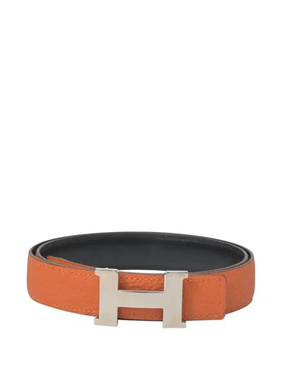Pre-owned Hermes 780mm Constance H Brushed Palladium Belt In Orange