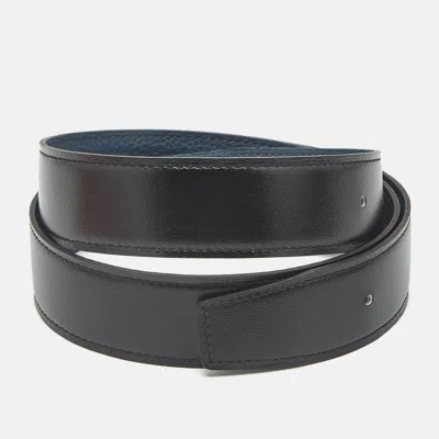 Pre-owned Hermes Hermès 80 Cm Reversible Belt Strap Noir/colvert Box And Togo Leather In Black