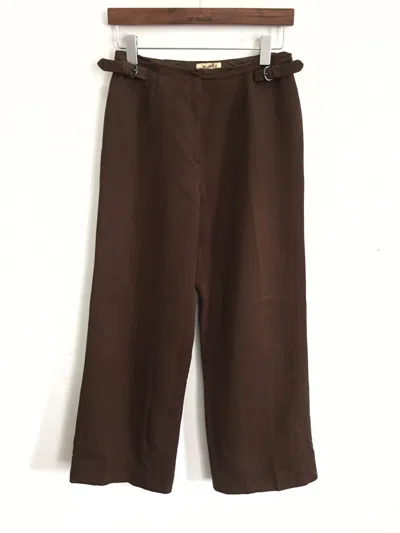 Pre-owned Hermes 80's  Side Adjustment Straight Cut Wool Pant In Brown