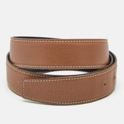 Pre-owned Hermes Hermès 85 Cm Reversible Belt Strap Noir/gold Box And Togo Leather In Black
