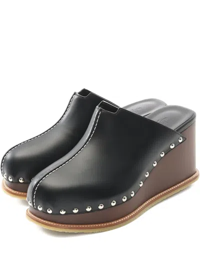 Pre-owned Hermes 90mm Earth Stud-detail Mules In Black