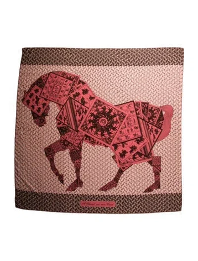 Pre-owned Hermes A Cheval Sur Mon Carré Cashmere Shawl In Pink