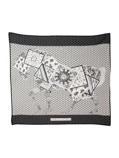 Pre-owned Hermes A Cheval Sur Mon Carré Jersey Silk Scarf In Black