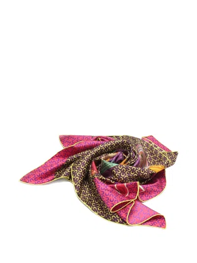 Pre-owned Hermes A Cheval Sur Mon Carré Printed Silk Scarf In Purple