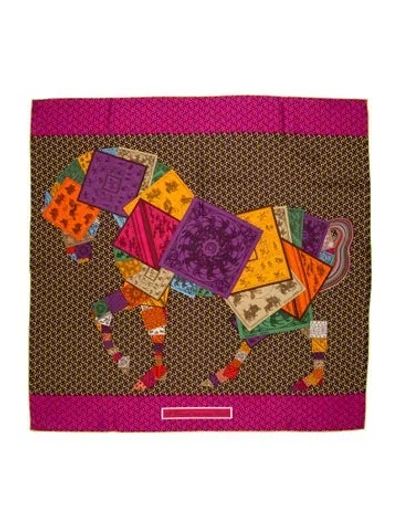 Pre-owned Hermes A Cheval Sur Mon Carré Silk Scarf In Purple