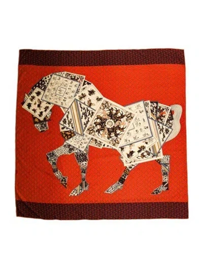 Pre-owned Hermes A Cheval Sur Mon Carré Silk Shawl In Orange