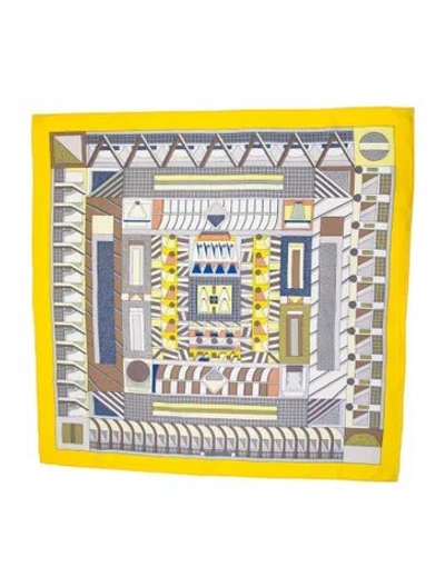 Pre-owned Hermes A Garden Of Shapes Silk Scarf In Yellow