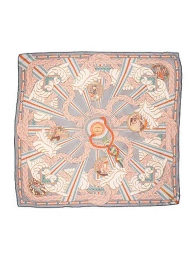 Pre-owned Hermes A La Lumière Du Flambeau Double Face Silk Scarf In Grey