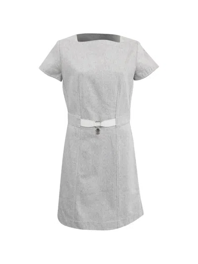 Pre-owned Hermes A-line Denim Mini Dress In White