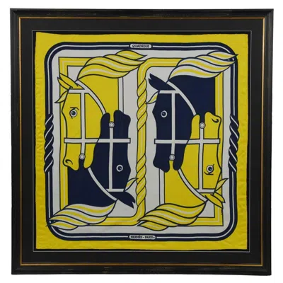 Pre-owned Hermes A Striking Framed Hermès 90 ‘quadrige' Silk Square By Pierre Peron, Circa 1973 In Black