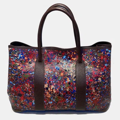 Pre-owned Hermes Abstract Hand Painted Garden Party 35 Tote In Multicolor
