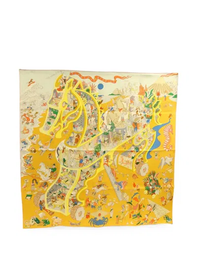 Pre-owned Hermes Academia Hippica Scarf In Yellow