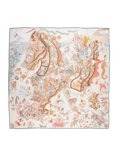 Pre-owned Hermes Academia Hippica Silk Scarf In Neutral