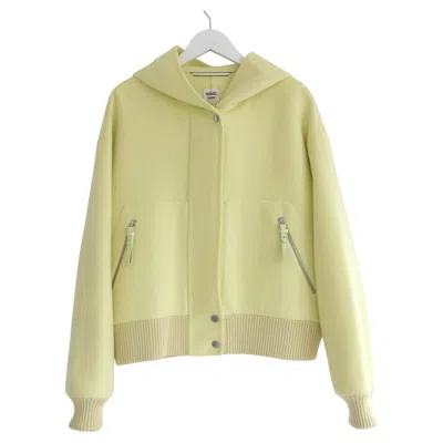 Pre-owned Hermes Acid Yellow Double Faced Cashmere Hooded Jacket