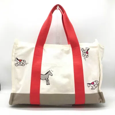 Pre-owned Hermes Adada Ivory Red Color Canvas Tote Bag () In Ivory, Red Color