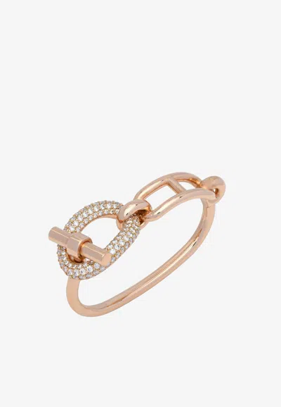 Hermes Adage Double Mm Ring In Rose Gold And Diamonds