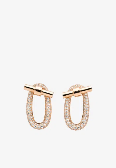 Hermes Adage Pendant Earrings In Rose Gold And Diamonds