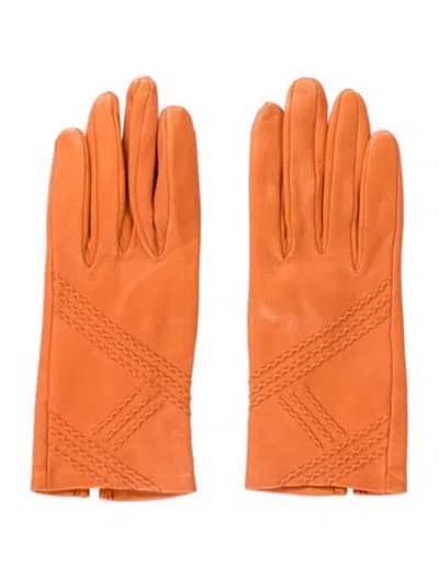 Pre-owned Hermes Agneau Leather Gloves In Orange