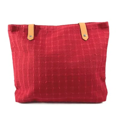 Pre-owned Hermes Ahmedabad Red Color Cotton Leather Shoulder Bag Tote Bag ()