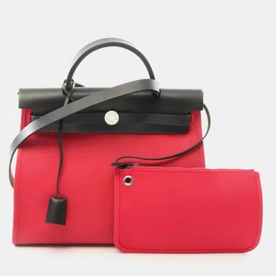 Pre-owned Hermes Airbag Zip Pm Rose Extreme Handbag Toile Officier Vache Hunter Pink Black