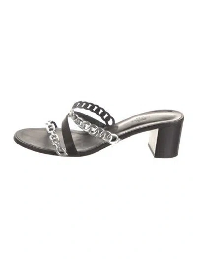 Pre-owned Hermes Ajaccio Leather Slides In Black
