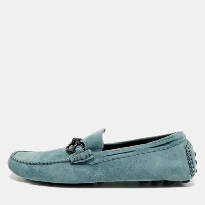 Pre-owned Hermes Alessandro Size 42.5 Blue Suede Loafers