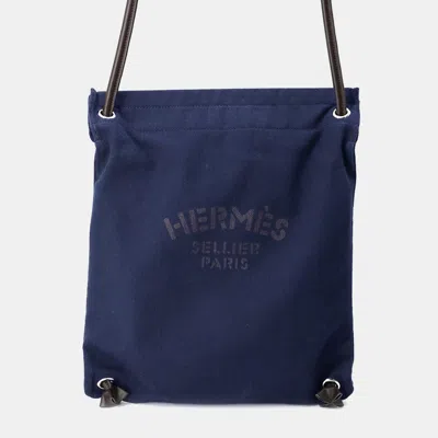 Pre-owned Hermes Aline Backpack Navy Toile Chevrons Size Pm In Blue