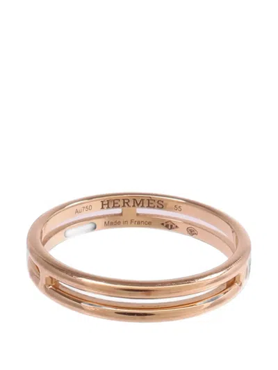 Pre-owned Hermes Alliance H Motif Ring In Pink