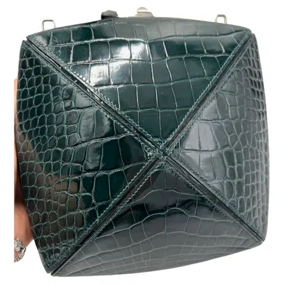 Pre-owned Hermes Alligator Clutch Medor In Black