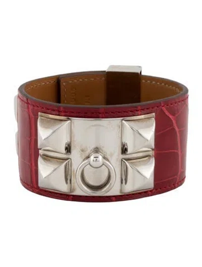 Pre-owned Hermes Alligator Collier De Chien Bracelet, 7.25" In Multicolor