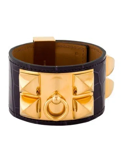 Pre-owned Hermes Alligator Collier De Chien Bracelet In Purple