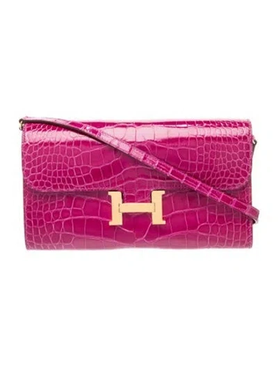 Pre-owned Hermes Alligator Constance To Go Wallet In Pink