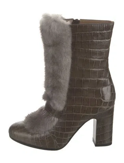 Pre-owned Hermes Alligator Fur Trim Boots In Brown