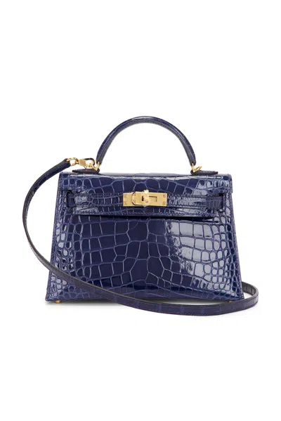 Pre-owned Hermes Alligator Kelly 20 Sellier Handbag In Bleu Encre