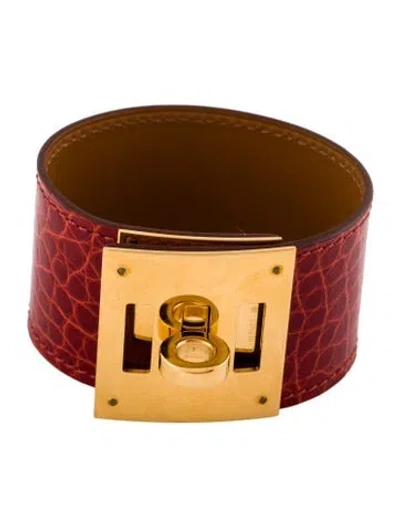 Pre-owned Hermes Alligator Kelly Dog Bracelet, 6.25" In Multi