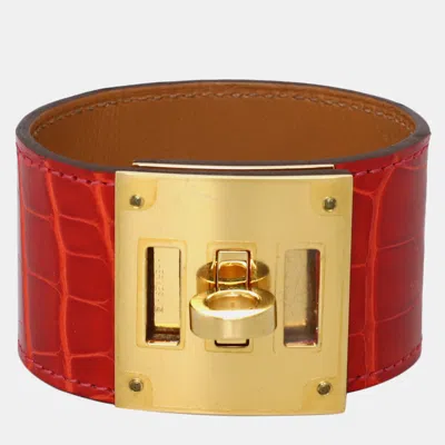 Pre-owned Hermes Alligator Kelly Dog Bracelet In Red