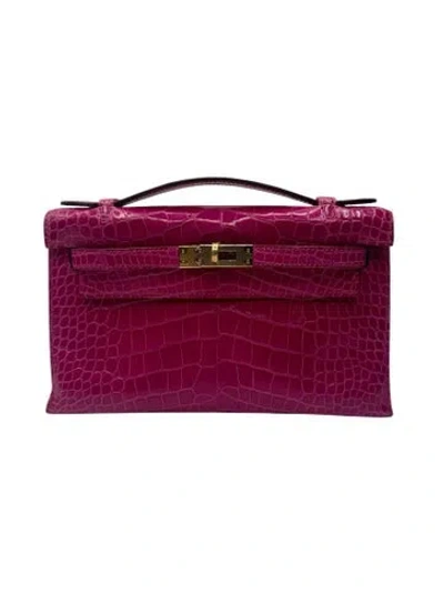 Pre-owned Hermes Alligator Kelly Pochette In Pink