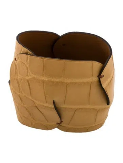 Pre-owned Hermes Alligator Leather Bracelet, 7" In Brown