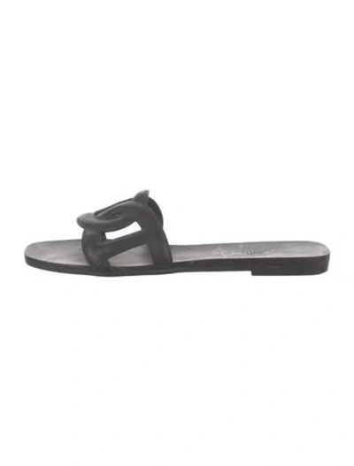 Pre-owned Hermes Aloha Chaîne D'ancre Insignia Slides In Black