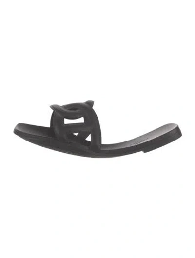 Pre-owned Hermes Aloha Chaîne D'ancre Insignia Slides In Black