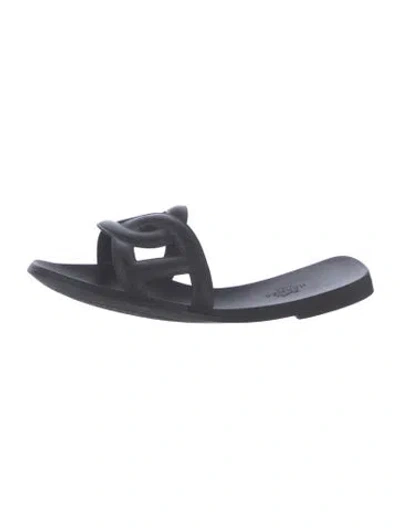 Pre-owned Hermes Aloha Chaîne D'ancre Insignia Slides In Black
