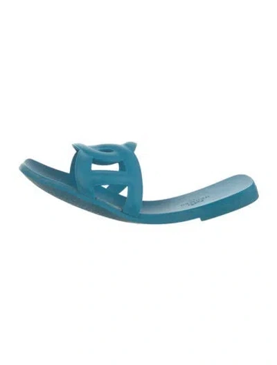 Pre-owned Hermes Aloha Chaîne D'ancre Insignia Slides In Blue