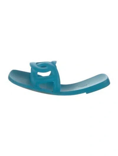 Pre-owned Hermes Aloha Chaîne D'ancre Insignia Slides In Blue