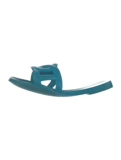 Pre-owned Hermes Aloha Chaîne D'ancre Insignia Slides In Blue
