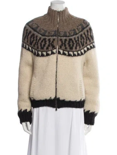 Pre-owned Hermes Alpaca Printed Faux Fur Jacket In Neutral